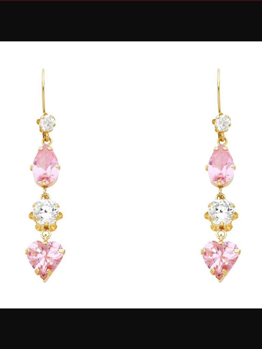14KT Gold Dangling Light Pink Teardrop, Flower, and Heart Earrings